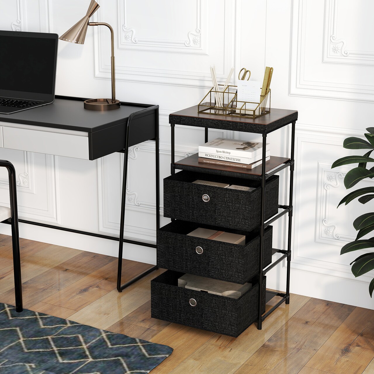 Dresser with Fabric Drawers and Metal Frame for Storage and Display Space